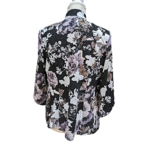 Alex Evenings Women's Floral Purple & Black Sparkling Metallic Cardigan Size M - Picture 5 of 13